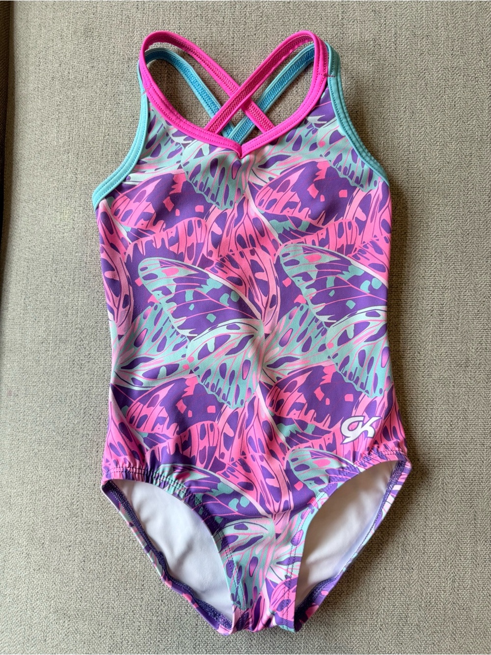 GK Elite Papillion Tank Leotard with Pink & Purple Butterfly Print